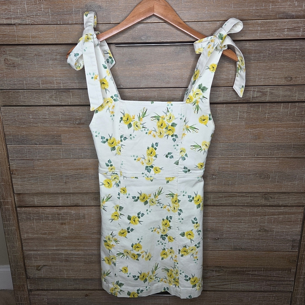 Alice + Olivia  Maryann Tie Shoulder Mini Dress White Yellow Floral Size 0 EUC